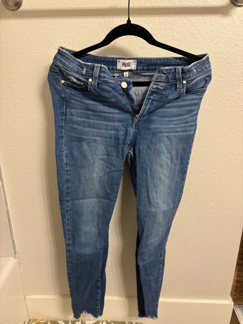 PAIGE Distressed Medium Blue Skinny Jeans